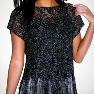 Maurices Black Shimmer Lace Blouse with Fringe - NYE/Holiday/Christmas/Date